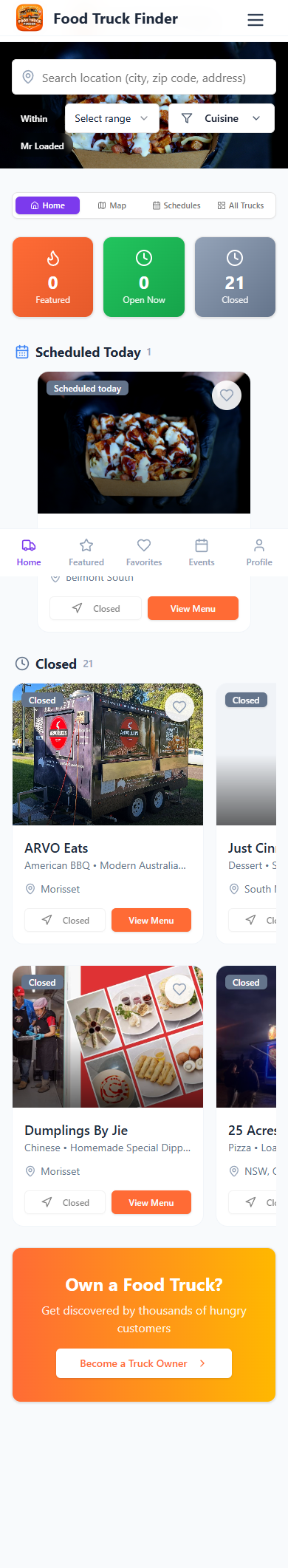 Find food trucks: public app screenshot