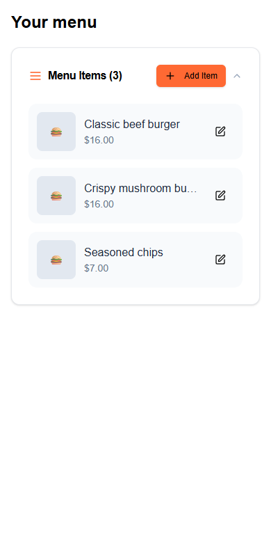 Add your menu — FTF interface with example data