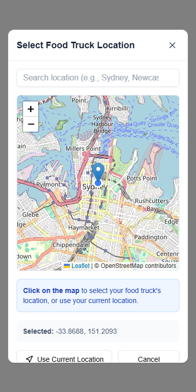 Pin your location: actual component with example data