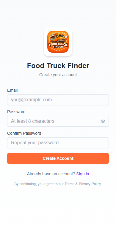 Create your account — FTF interface with example data